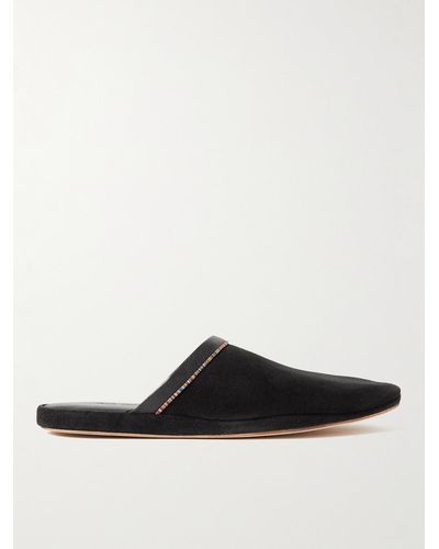 Paul Smith Striped Leather-trimmed Suede Slippers - Black