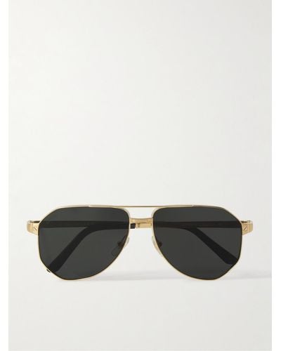 Cartier Santos De Cartier Aviator-style Gold-tone Sunglasses - Black