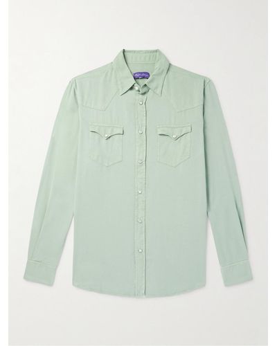 Ralph Lauren Purple Label Hemd im Western-Stil aus Lyocell-Twill in Stückfärbung - Grün