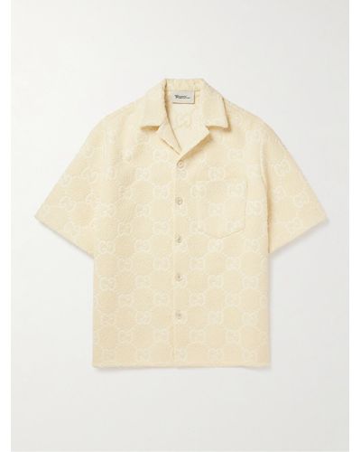 Gucci Oversized Camp-collar Monogrammed Terry-jacquard Shirt - Natural