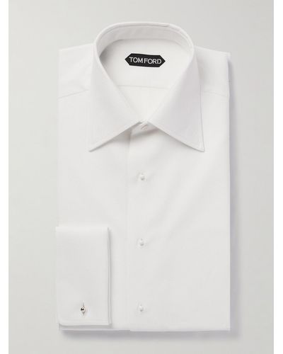 Tom Ford Camicia da smoking in cotone piqué con polsino doppio - Bianco