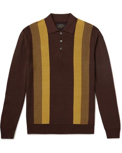 Beams Plus Striped Jacquard-knit Polo Shirt - Brown