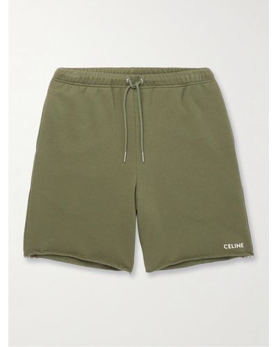 CELINE HOMME Straight-leg Logo-print Cotton-jersey Drawstring Shorts - Green