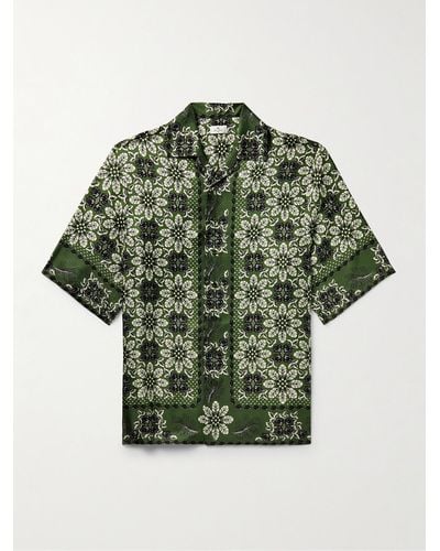 Etro Camp-collar Printed Silk-twill Shirt - Green