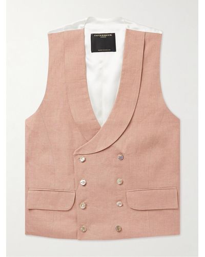 Favourbrook Sidmouth Slim-fit Shawl-collar Double-breasted Linen Waistcoat - Pink