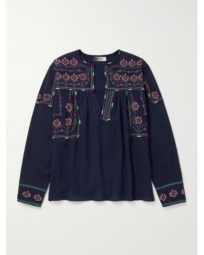 Isabel Marant Embroidered Cotton Shirt - Blue