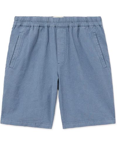 Folk Straight-leg Linen And Cotton-blend Shorts - Blue