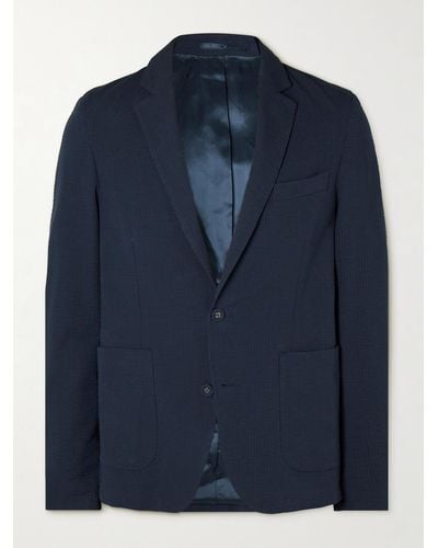 Officine Generale Nehemiah Cotton-seersucker Suit Jacket - Blue