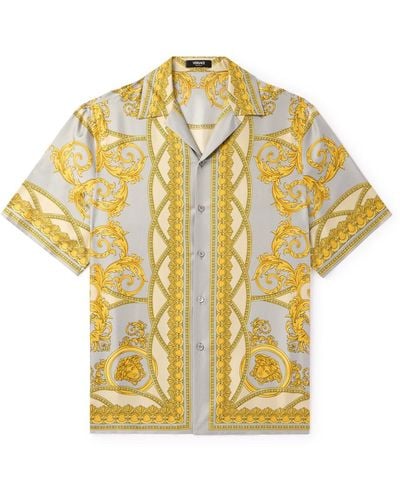 Versace La Coupe Des Dieux Camp-collar Printed Silk-twill Shirt - Metallic