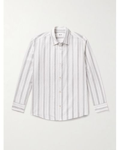 NN07 Freddy 5327 gestreiftes Hemd aus einer Leinen-Baumwollmischung - Weiß