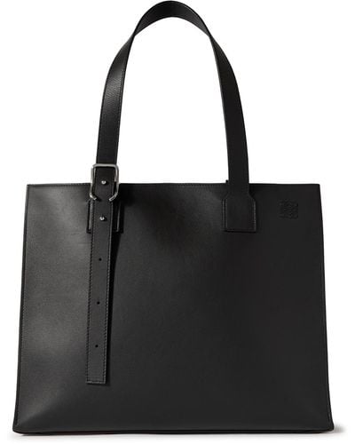Loewe Logo-debossed Full-grain Leather Tote Bag - Black