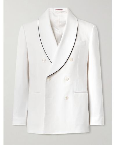 Brunello Cucinelli Double-breasted Cotton Tuxedo Jacket - White