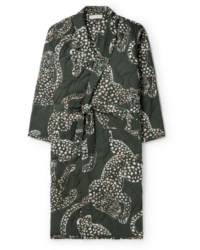 Desmond & Dempsey Quilted Printed Cotton Robe - Gray