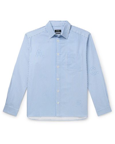 A.P.C. Logo-print Striped Cotton Shirt - Blue