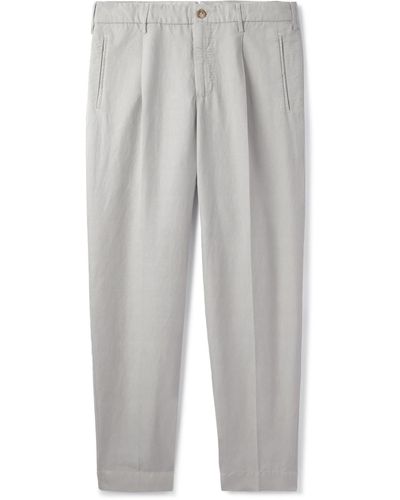 Incotex Tapered Cropped Pleated Chinolino Pants - Gray