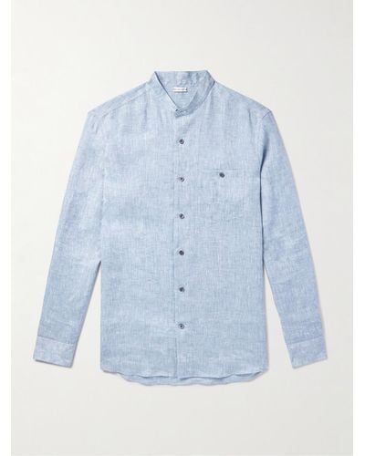 Caruso Grandad-collar Linen Shirt - Blue