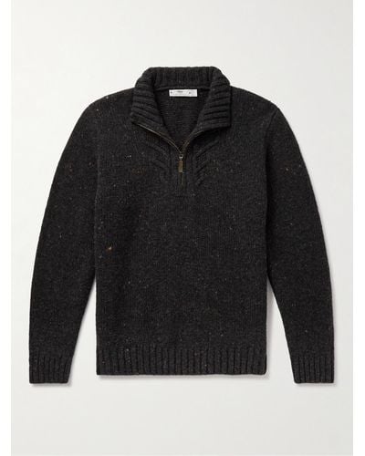 Inis Meáin Rowan Donegal Merino Wool And Cashmere-blend Half-zip Jumper - Black