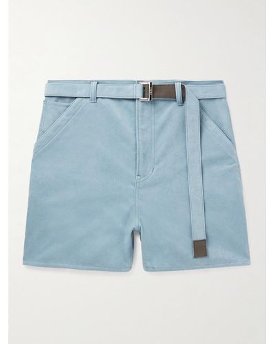 Sacai Straight-leg Belted Faux Suede Shorts - Blue