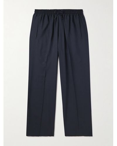 Umit Benan Straight-leg Silk Drawstring Trousers - Blue
