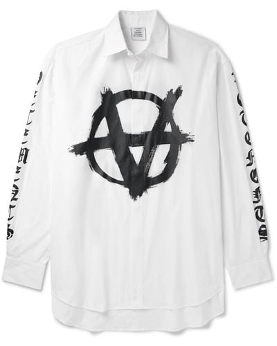 Vetements Logo-print Cotton-poplin Shirt - White