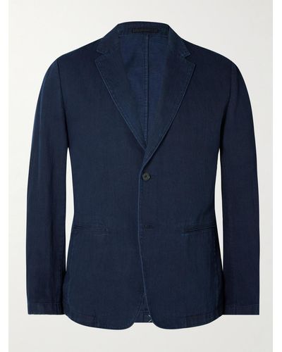 Theory Clinton Cotton And Linen-blend Blazer - Blue