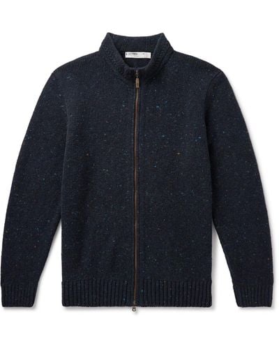 Inis Meáin Donegal Merino Wool And Cashmere-blend Zip-up Cardigan - Blue