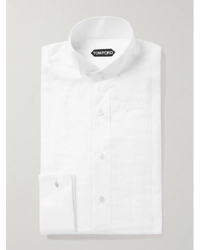 Tom Ford Smokinghemd aus Baumwollpopeline mit Plastron und Kläppchenkragen - Weiß