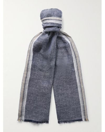Loro Piana Avaiki Schal aus einer Leinen-Baumwollmischung mit Fischgratmuster - Blau