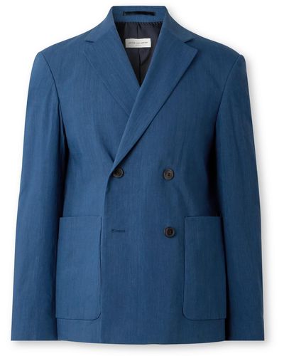 Dries Van Noten Double-breasted Linen-blend Suit Jacket - Blue