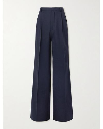 Etro Wide-leg Pleated Wool-blend Suit Pants - Blue