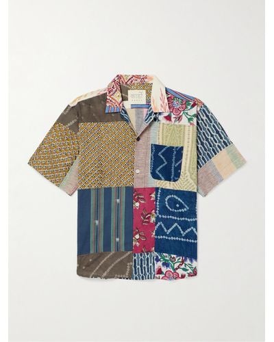 Kardo Ronen Convertible-collar Printed Patchwork Cotton Shirt - Blue