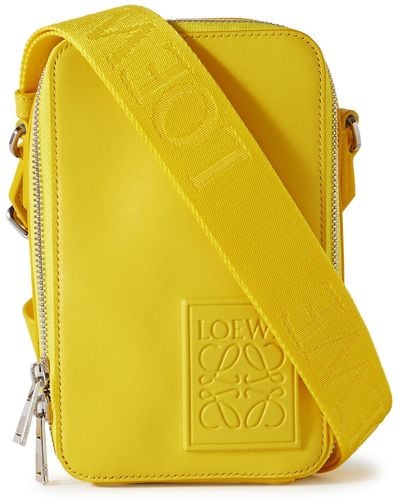 Loewe Logo-debossed Leather Messenger Bag - Yellow