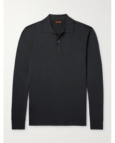 Barena Pevaron Slim-fit Garment-dyed Merino Wool Polo Shirt - Black