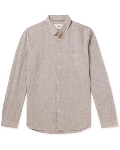 Folk Button-down Collar Striped Cotton, Linen And Ramie-blend Shirt - White
