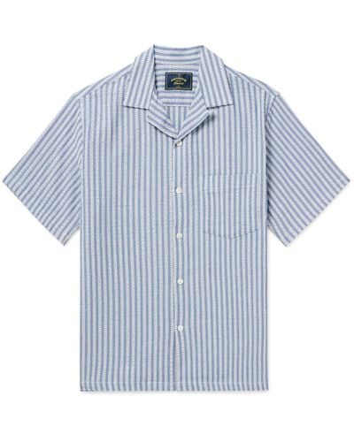 Portuguese Flannel Convertible-collar Striped Cotton-blend Chambray-jacquard Shirt - Blue
