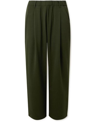 Dime Straight-leg Pleated Logo-embroidered Twill Pants - Green