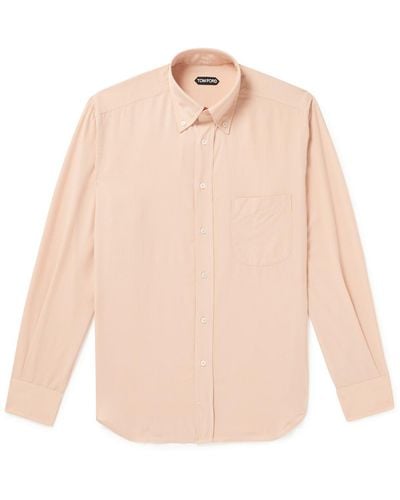 Tom Ford Button-down Collar Lyocell And Silk-blend Shirt - Pink