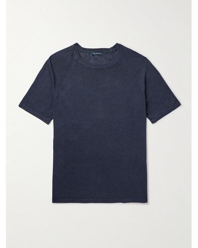 Thom Sweeney Cotton And Linen-blend T-shirt - Blue