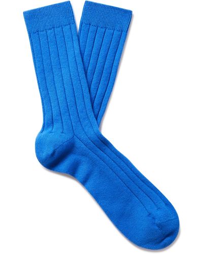Johnstons of Elgin Ribbed Cashmere-blend Socks - Blue