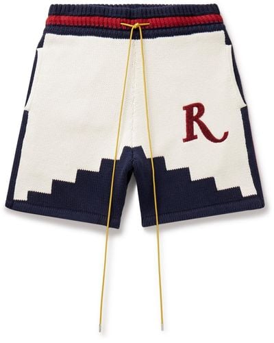 Rhude Saint Croix Straight-leg Logo-appliquéd Intarsia Cotton Drawstring Shorts - Blue