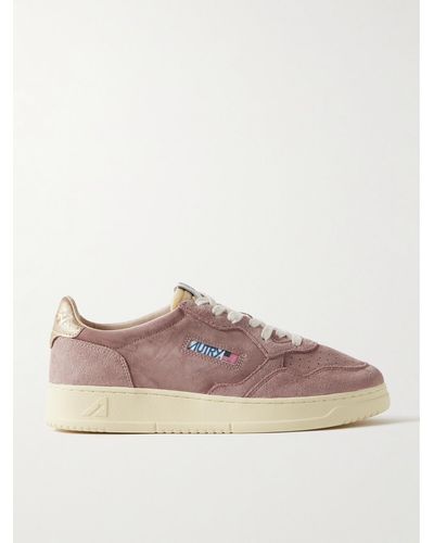 Autry Medalist Leather And Shell-trimmed Suede Sneakers - Brown