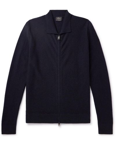 Brioni Ribbed Cashmere Zip-up Sweater - Blue