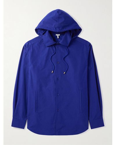 Loewe Logo-jacquard Cotton-poplin Hooded Overshirt - Blue