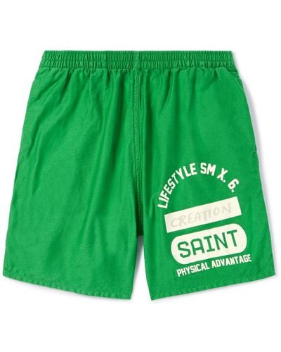 SAINT Mxxxxxx Straight-leg Logo-print Cotton-twill Shorts - Green