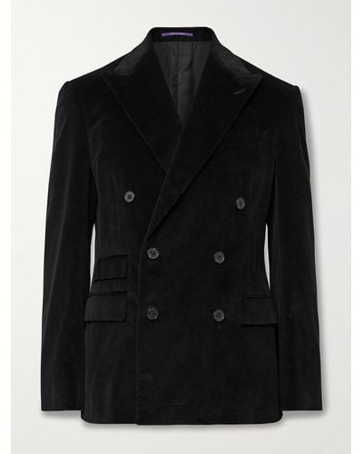 Ralph Lauren Purple Label Double-breasted Cotton-corduroy Suit Jacket - Black