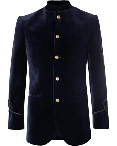 Favourbrook Midnight-blue Slim-fit Mandarin-collar Cotton-velvet Tuxedo Jacket