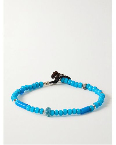 Mikia White Hearts Silver And Enamel Beaded Bracelet - Blue