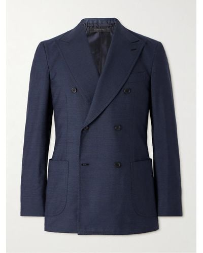 Brioni Amalfi Double-breasted Silk-dupioni Suit Jacket - Blue
