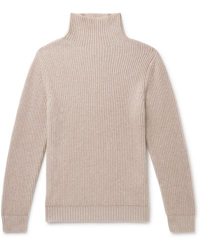 Allude Slim-fit Ribbed Cashmere Rollneck Sweater - White