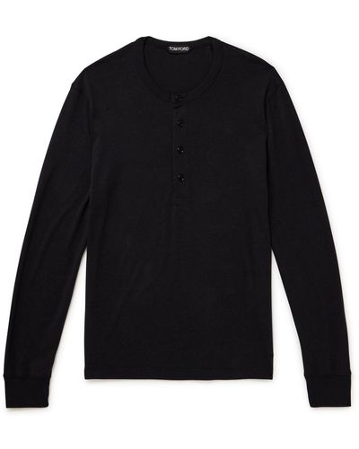 Tom Ford Slim-fit Lyocell And Cotton-blend Jersey Henley T-shirt - Black